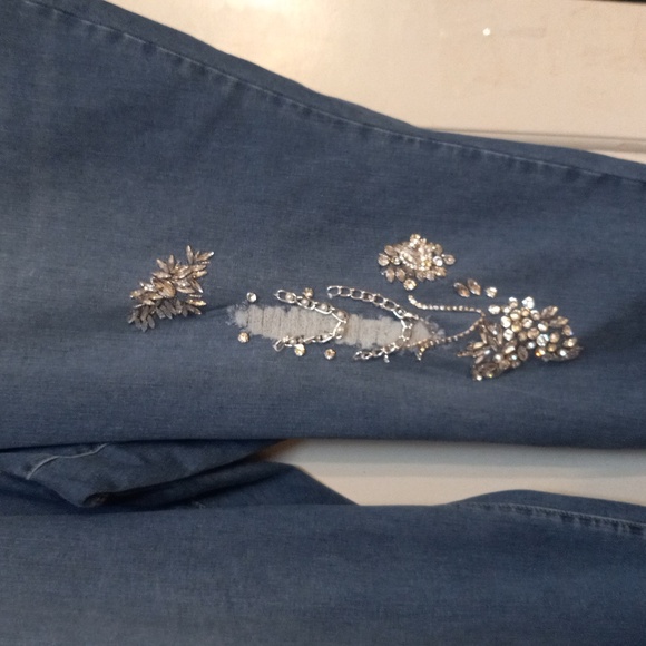 Denim Ladies Jeans with a Sparkle Rhinestone Patches - Picture 2 of 3